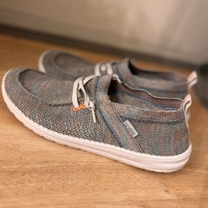 Hey Dude WoMen's Woven Slip-Ons - Blue and Tan Size 9